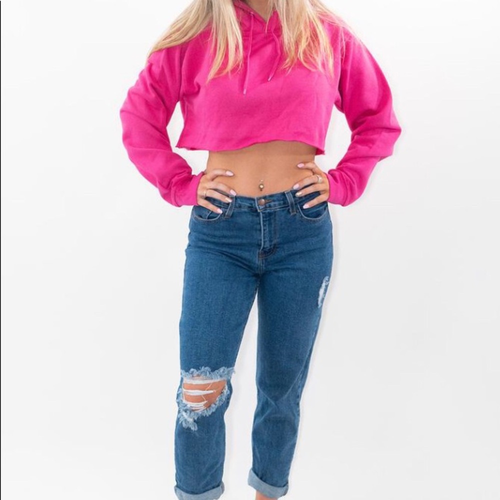WOMEN Hot Pink Hooded Crop Top - Picture 2 of 2